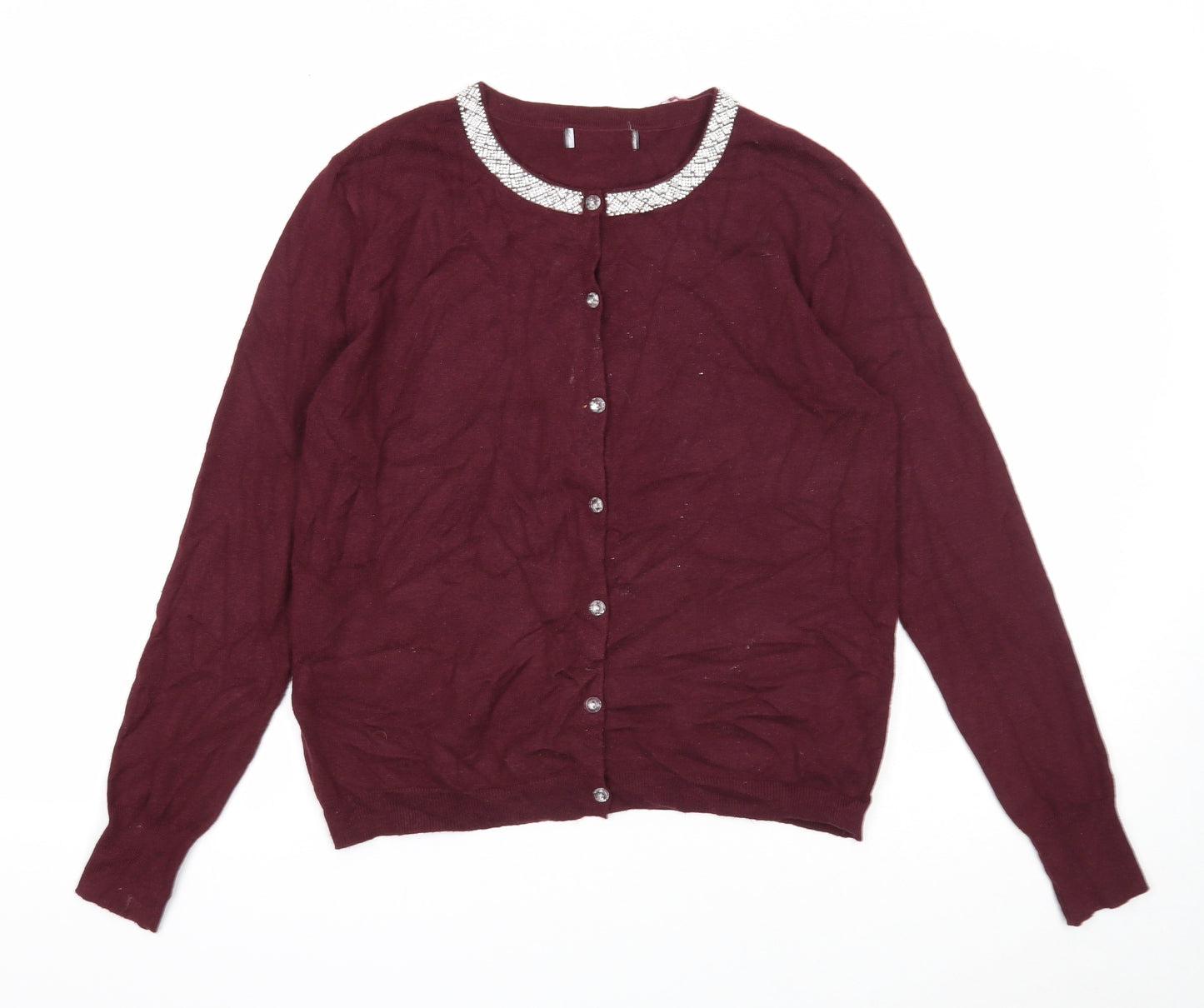 Primark Womens Purple Round Neck Viscose Cardigan Jumper Size 12