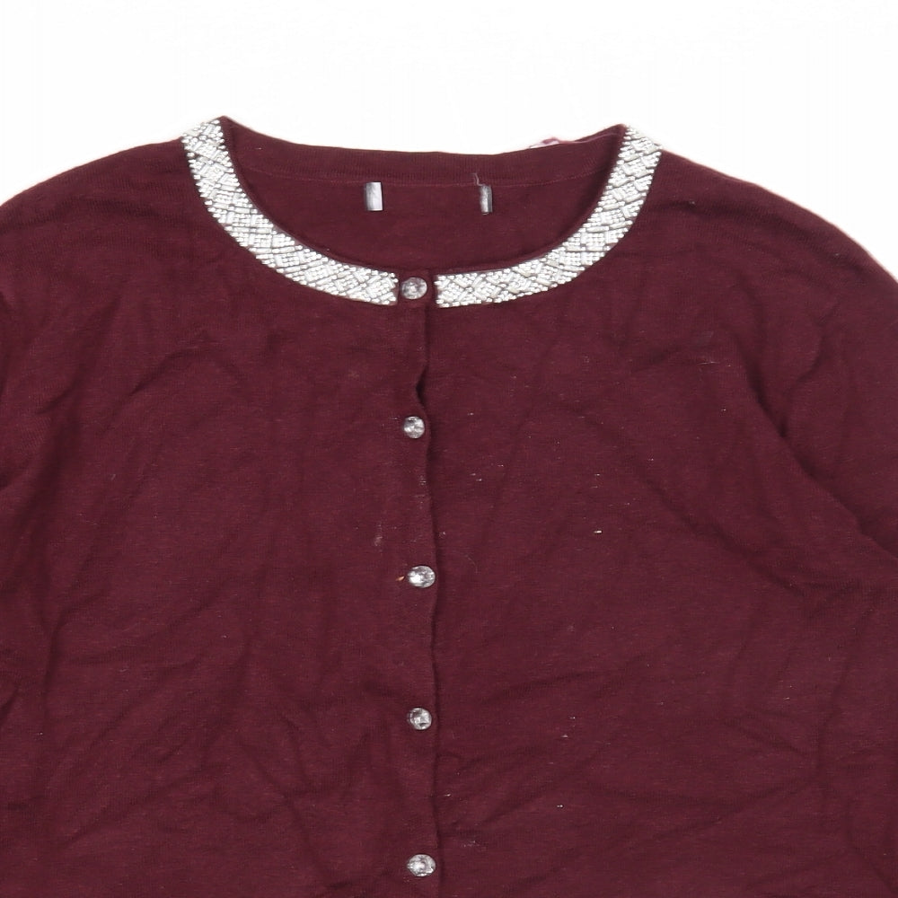 Primark Womens Purple Round Neck Viscose Cardigan Jumper Size 12