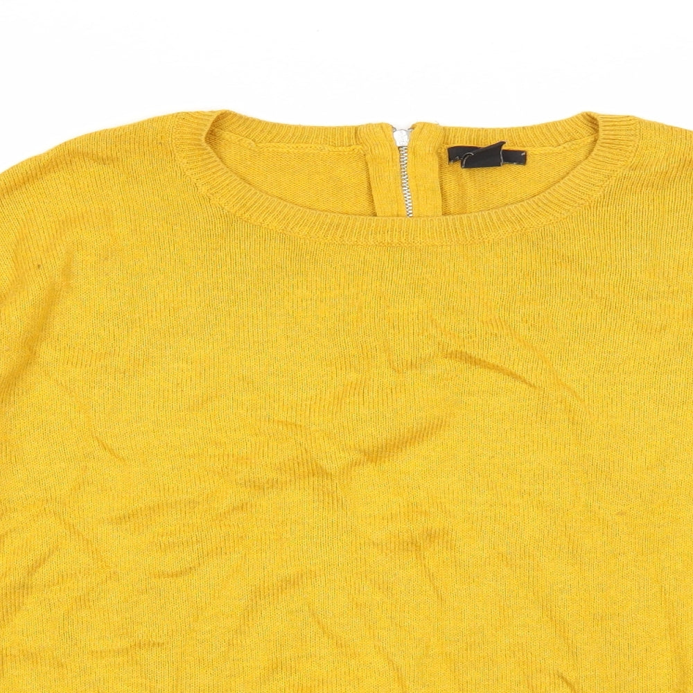 H&M Womens Yellow Round Neck Acrylic Pullover Jumper Size M