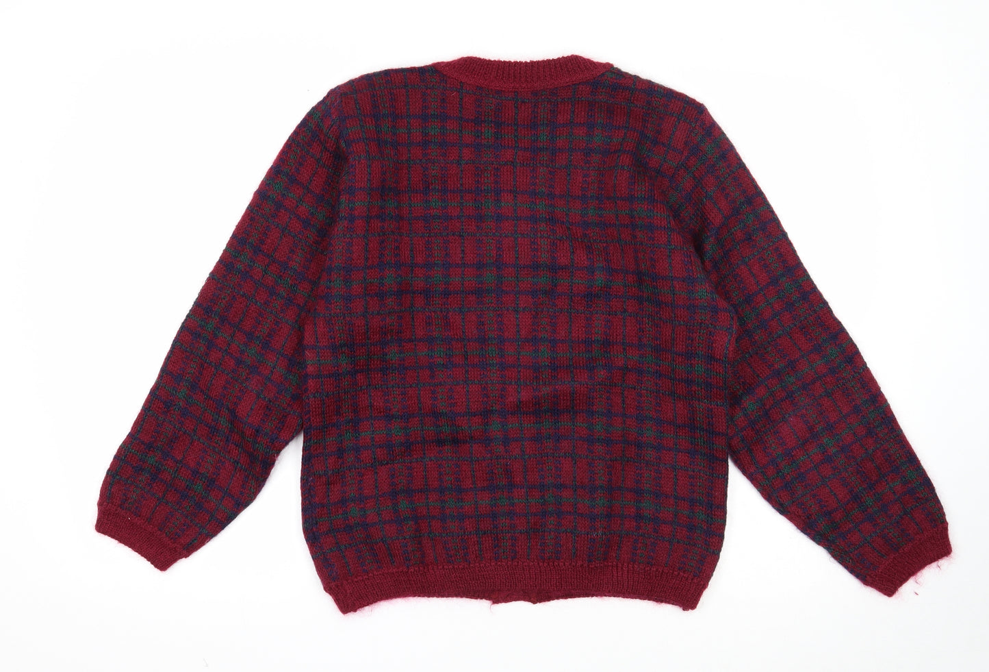 Preworn Womens Purple Round Neck Plaid Mohair Cardigan Jumper Size S