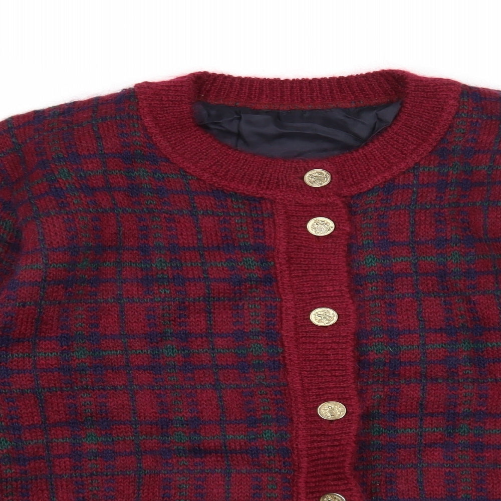 Preworn Womens Purple Round Neck Plaid Mohair Cardigan Jumper Size S