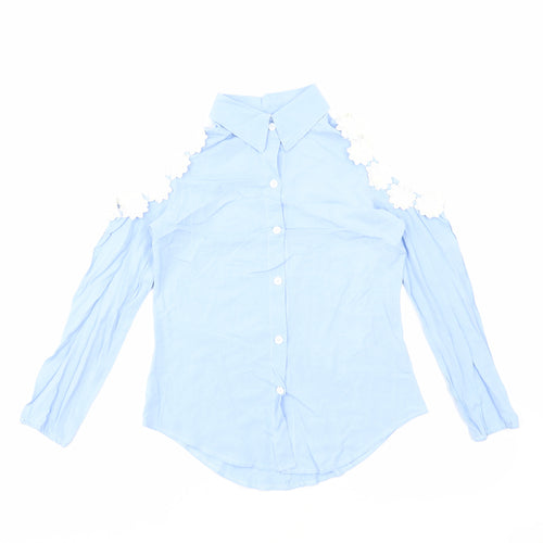 Preworn Womens Blue Polyester Basic Button-Up Size S Collared