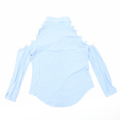 Preworn Womens Blue Polyester Basic Button-Up Size S Collared