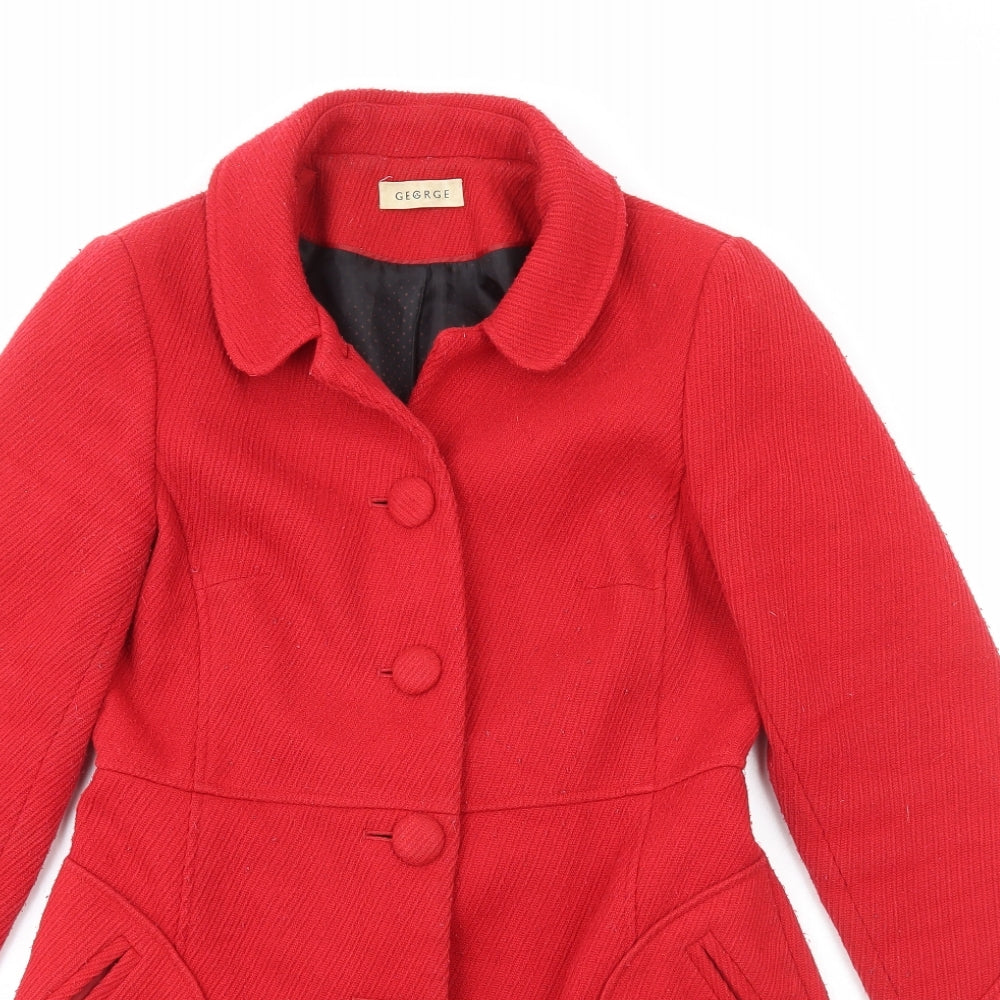 George Womens Red Overcoat Coat Size 12 Button
