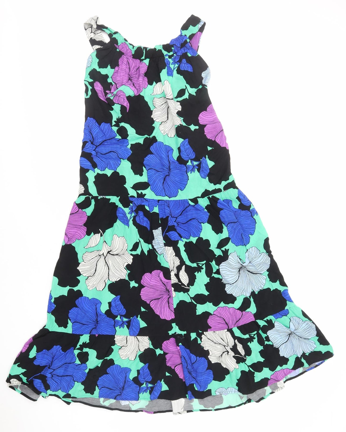 Marks and Spencer Womens Multicoloured Floral Viscose Fit & Flare Size 10 Round Neck Pullover