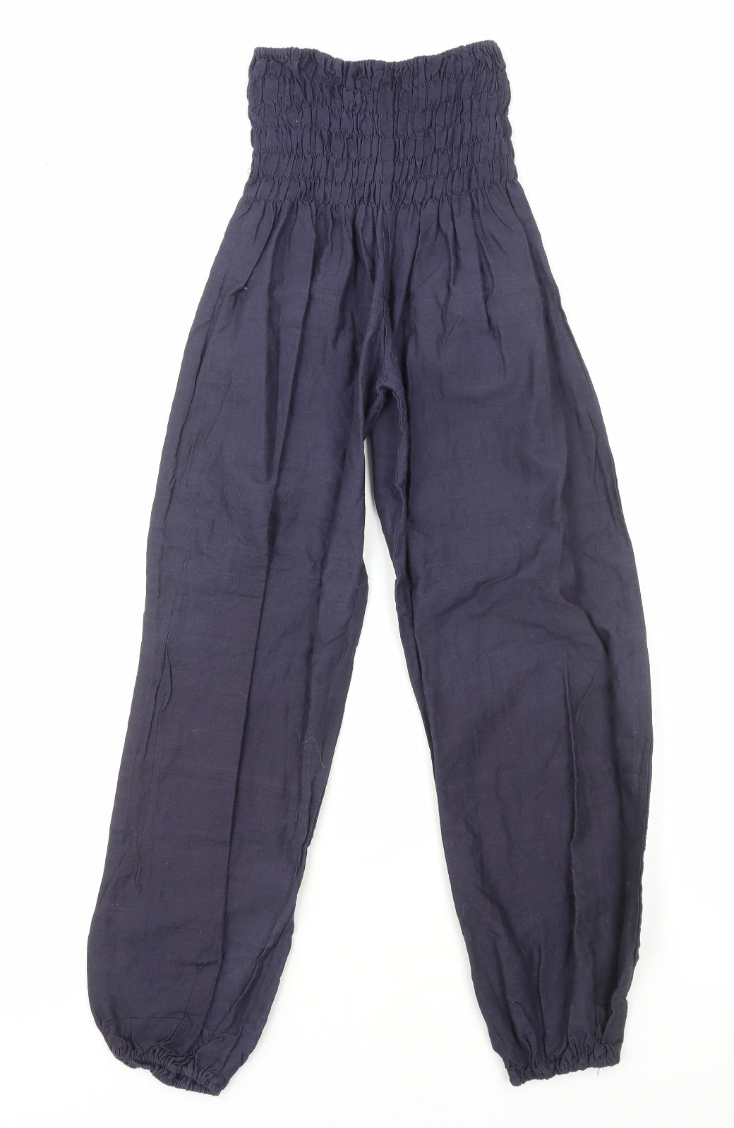 Preworn Womens Blue Linen Trousers Size S Regular - Shirred Waist