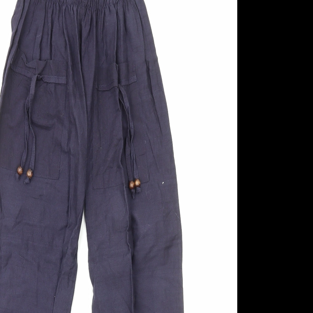 Preworn Womens Blue Linen Trousers Size S Regular - Shirred Waist