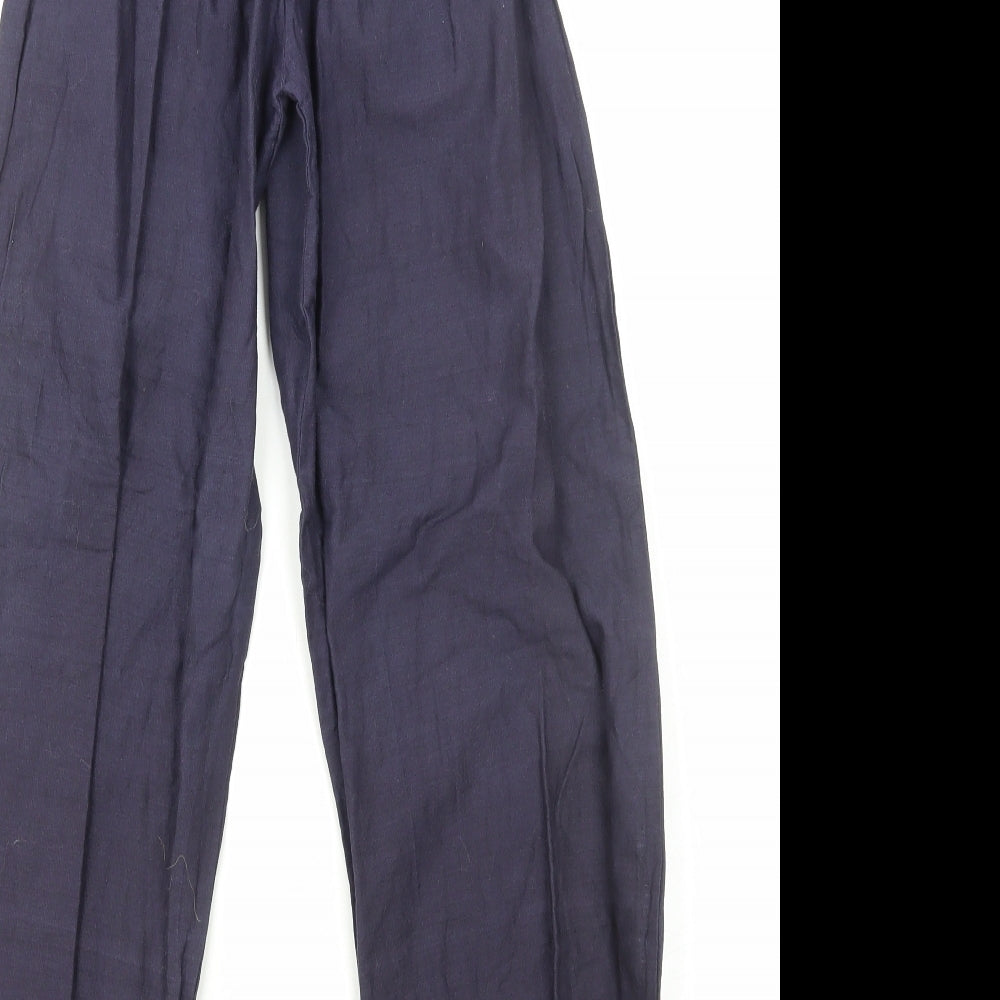 Preworn Womens Blue Linen Trousers Size S Regular - Shirred Waist