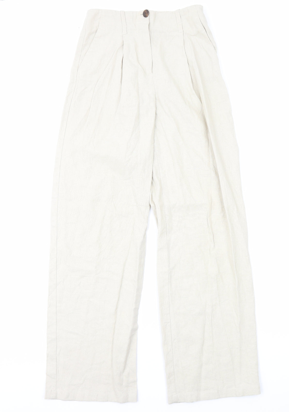 Bershka Womens Beige Linen Dress Pants Trousers Size 6 Regular Zip