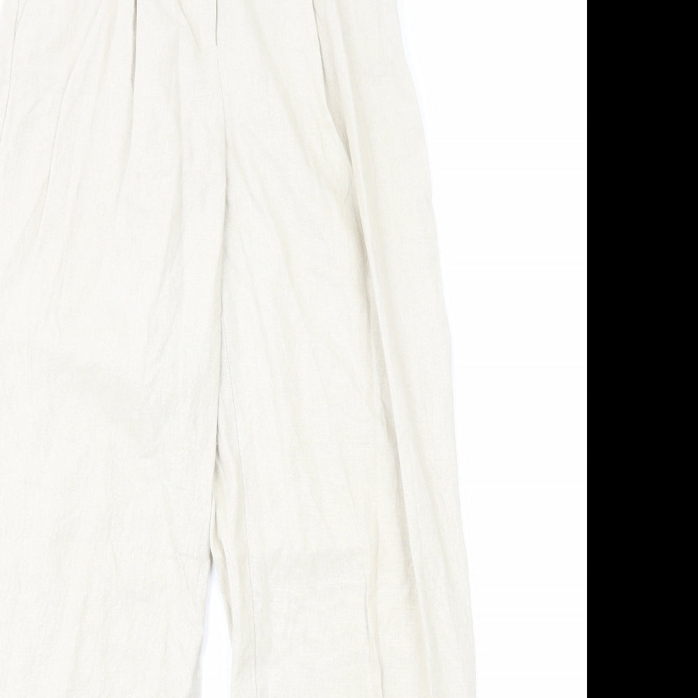 Bershka Womens Beige Linen Dress Pants Trousers Size 6 Regular Zip