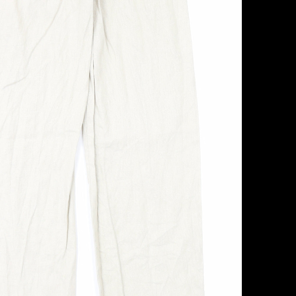 Bershka Womens Beige Linen Dress Pants Trousers Size 6 Regular Zip
