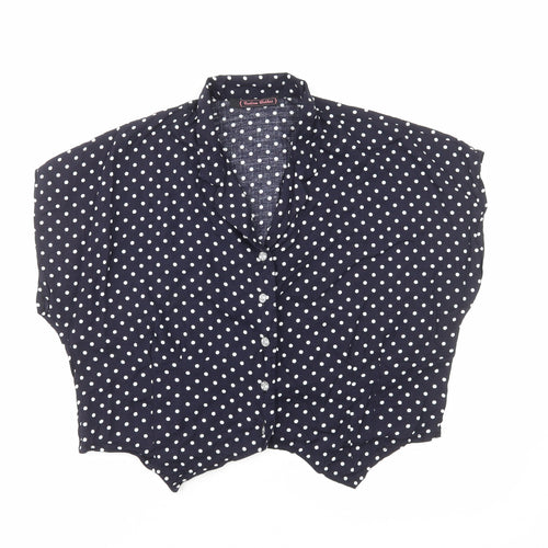 Custom Clothes Womens Blue Polka Dot Viscose Basic Button-Up Size S V-Neck