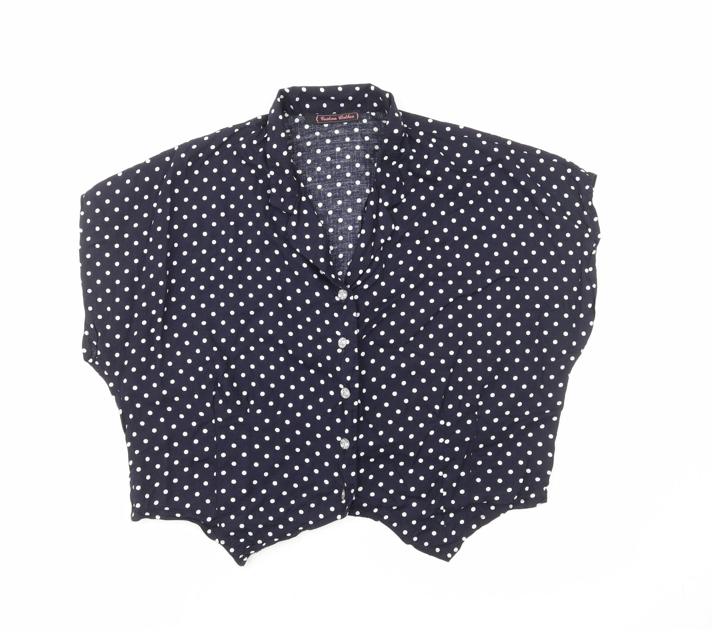 Custom Clothes Womens Blue Polka Dot Viscose Basic Button-Up Size S V-Neck