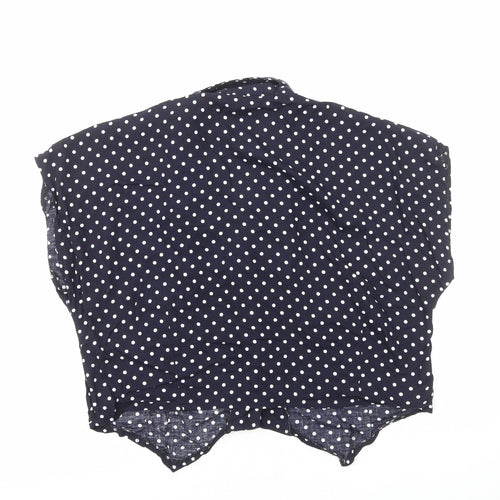 Custom Clothes Womens Blue Polka Dot Viscose Basic Button-Up Size S V-Neck