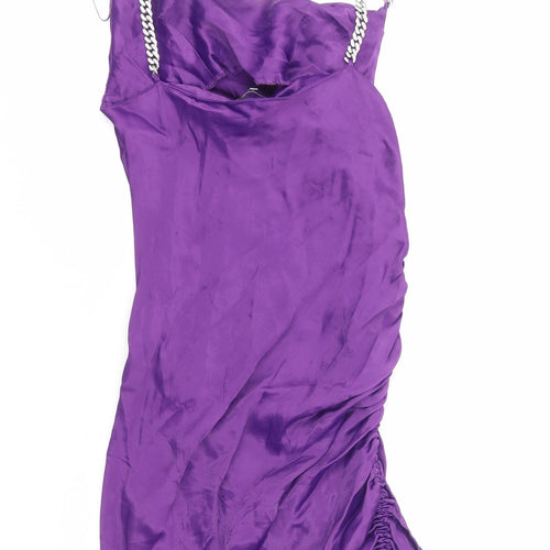 Zara Womens Purple Polyester Sheath Size S Cowl Neck Pullover - Chain Straps