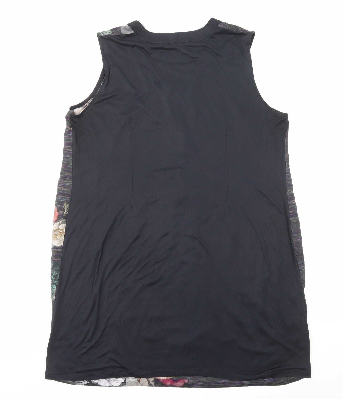 Q'neel Womens Black Floral Polyester Tank Dress Size L Round Neck Pullover