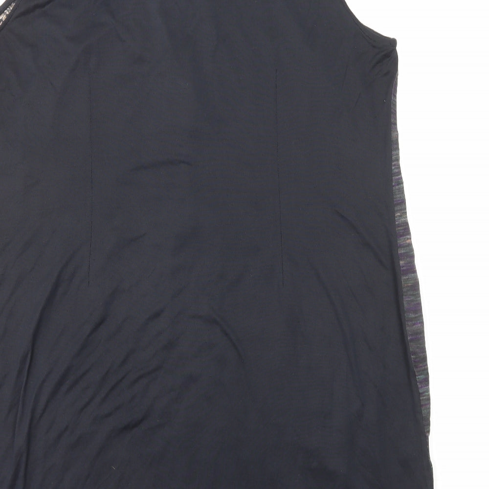 Q'neel Womens Black Floral Polyester Tank Dress Size L Round Neck Pullover