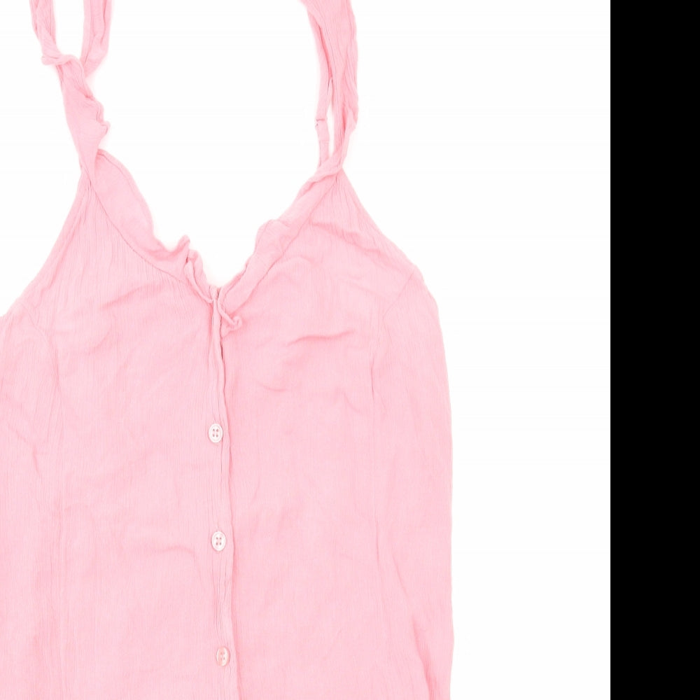 Topshop Womens Pink Solid Viscose Top One Piece Size M Button