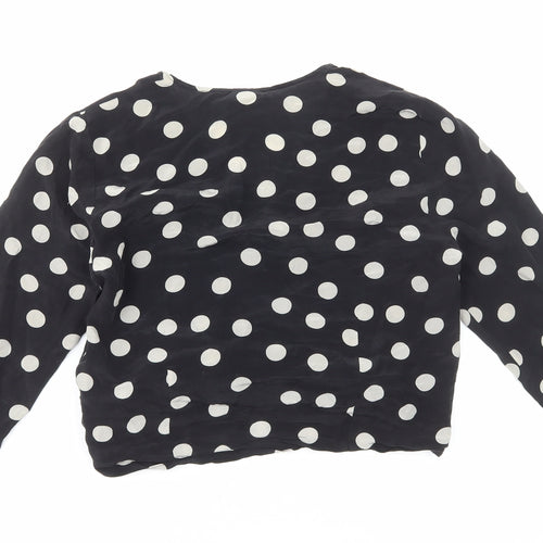 Mixit Womens Black Polka Dot Viscose Wrap Blouse Size 8 V-Neck - Cropped