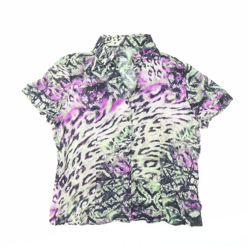 Preworn Womens Multicoloured Geometric Polyester Basic Button-Up Size M Collared