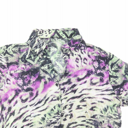 Preworn Womens Multicoloured Geometric Polyester Basic Button-Up Size M Collared