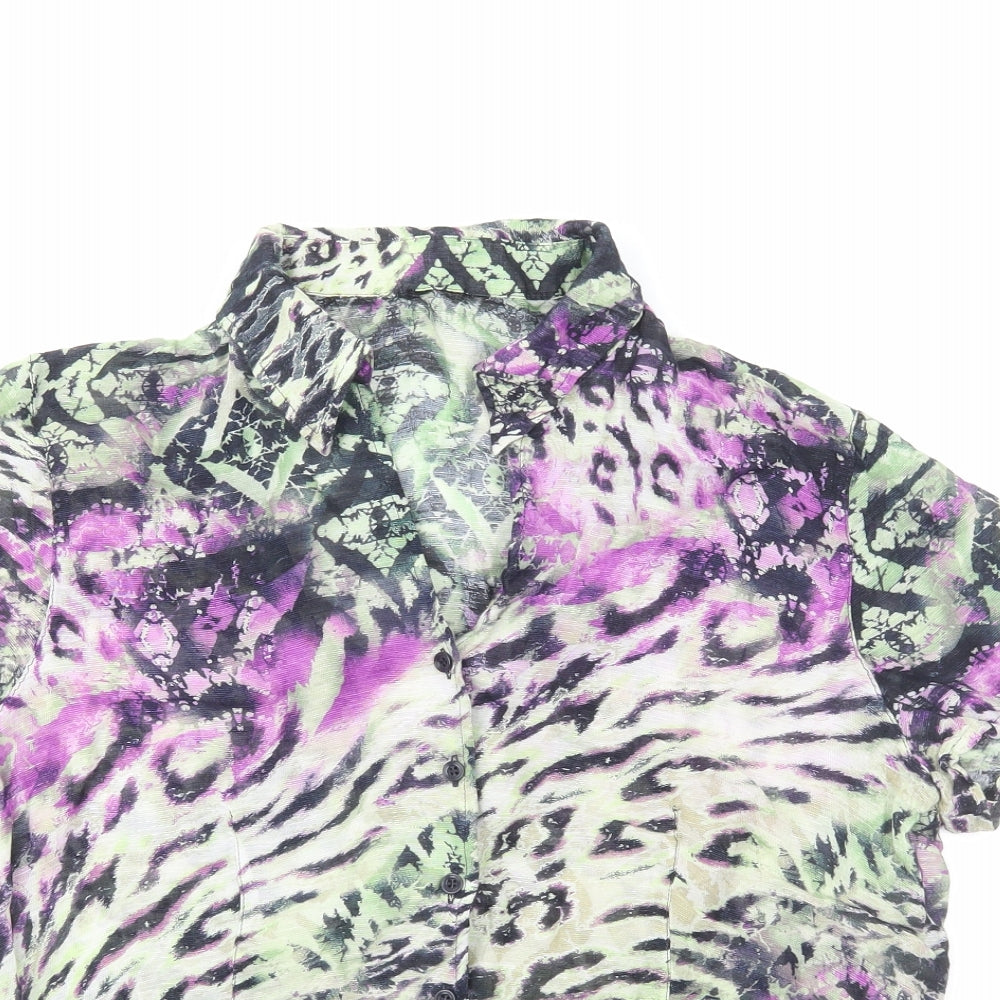 Preworn Womens Multicoloured Geometric Polyester Basic Button-Up Size M Collared