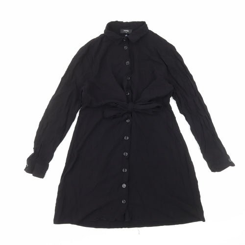 Papaya Womens Black Viscose Shirt Dress Size 12 Collared Button
