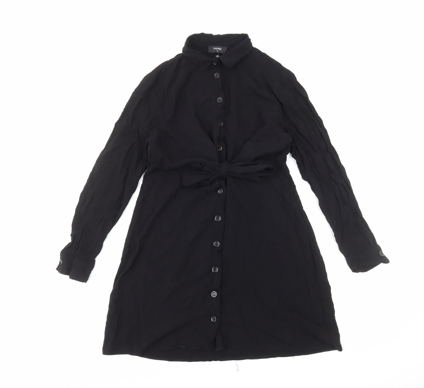 Papaya Womens Black Viscose Shirt Dress Size 12 Collared Button