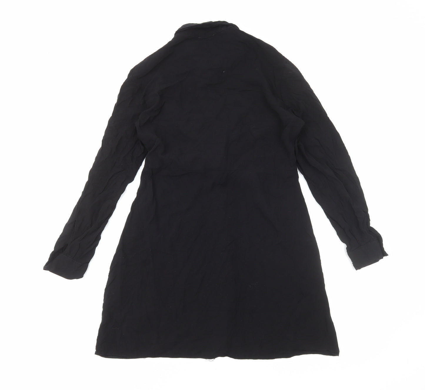 Papaya Womens Black Viscose Shirt Dress Size 12 Collared Button