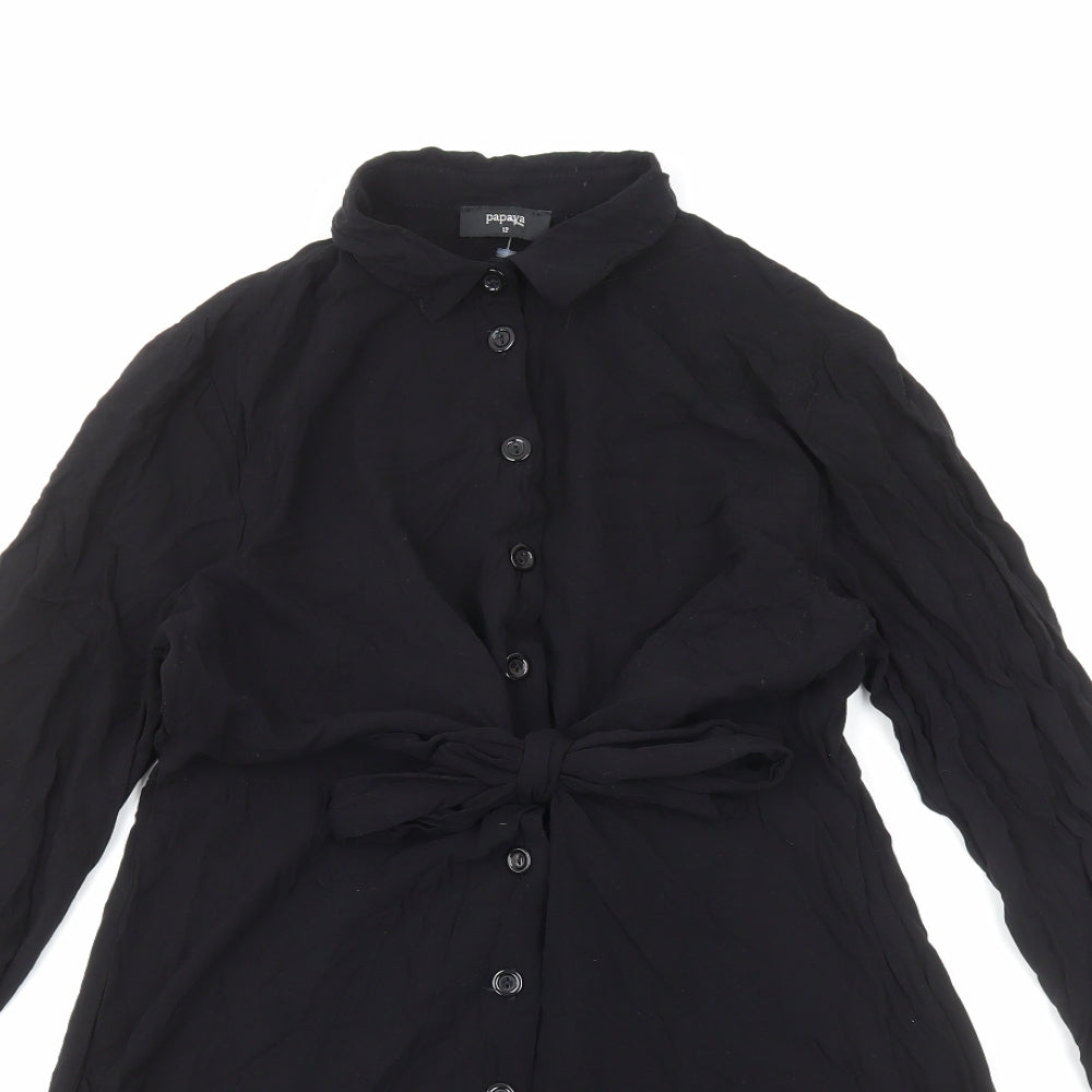 Papaya Womens Black Viscose Shirt Dress Size 12 Collared Button