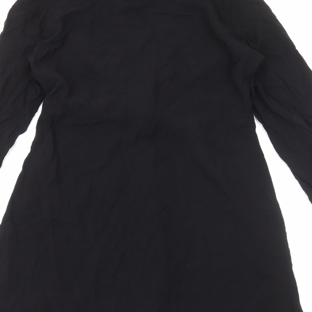 Papaya Womens Black Viscose Shirt Dress Size 12 Collared Button
