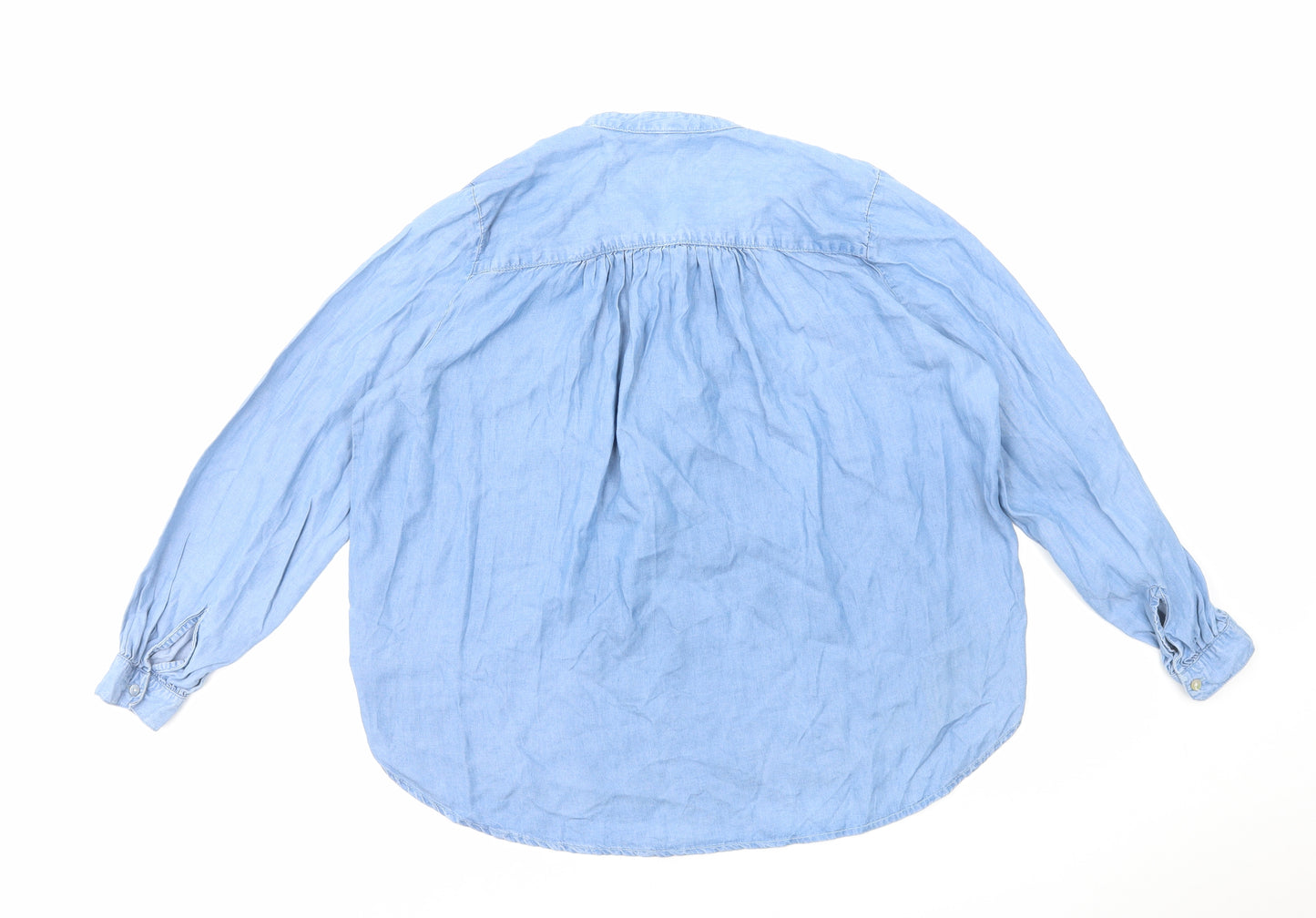 H&M Womens Blue Cotton Basic Blouse Size 14 V-Neck