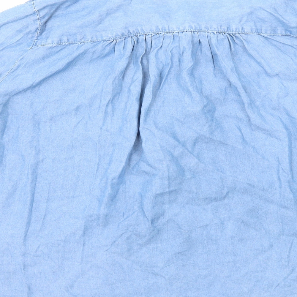 H&M Womens Blue Cotton Basic Blouse Size 14 V-Neck