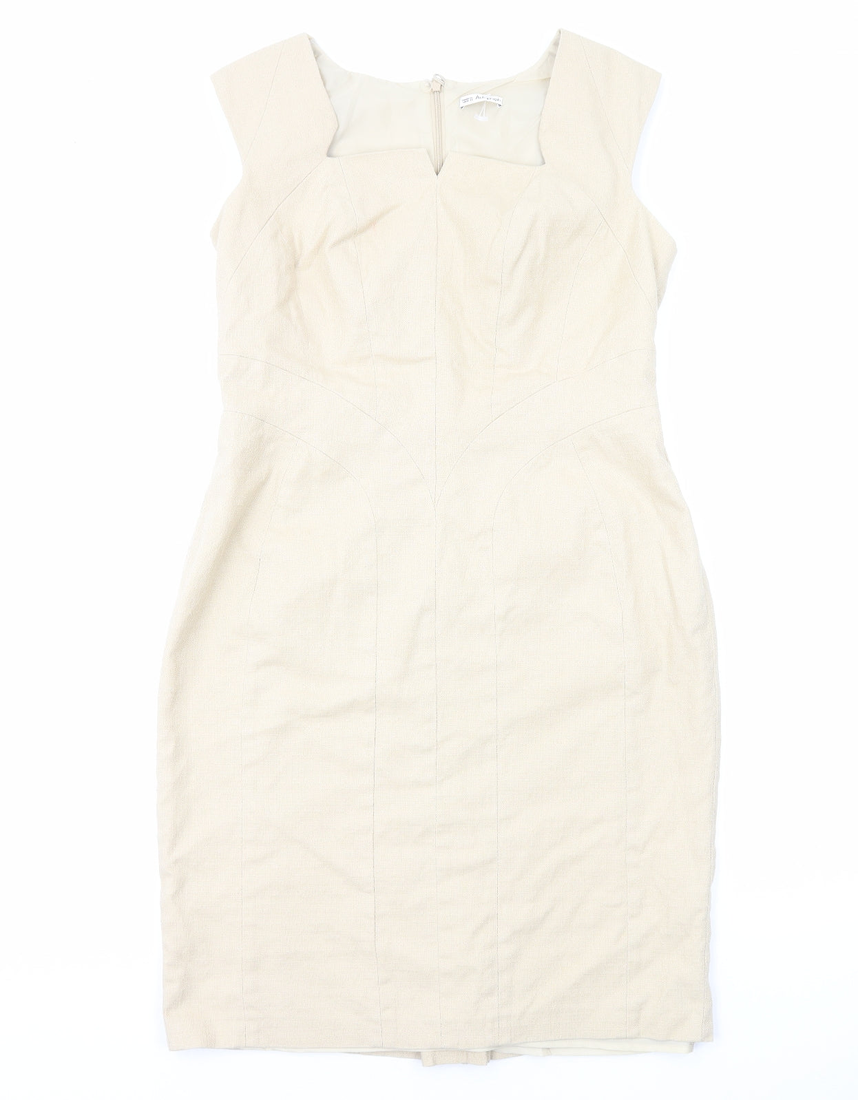 Marks and Spencer Womens Beige Cotton Sheath Size 14 Square Neck Zip