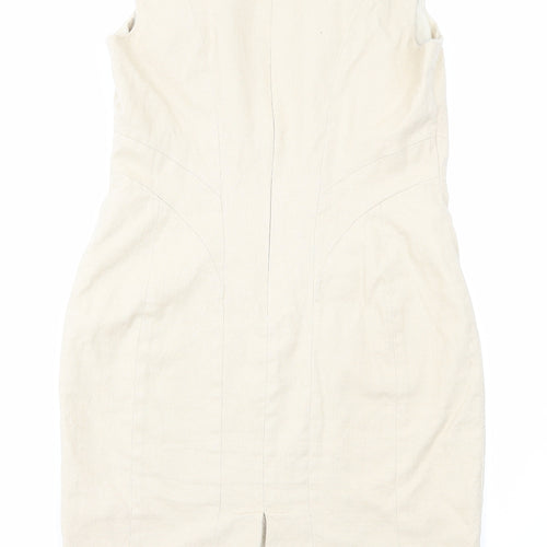 Marks and Spencer Womens Beige Cotton Sheath Size 14 Square Neck Zip