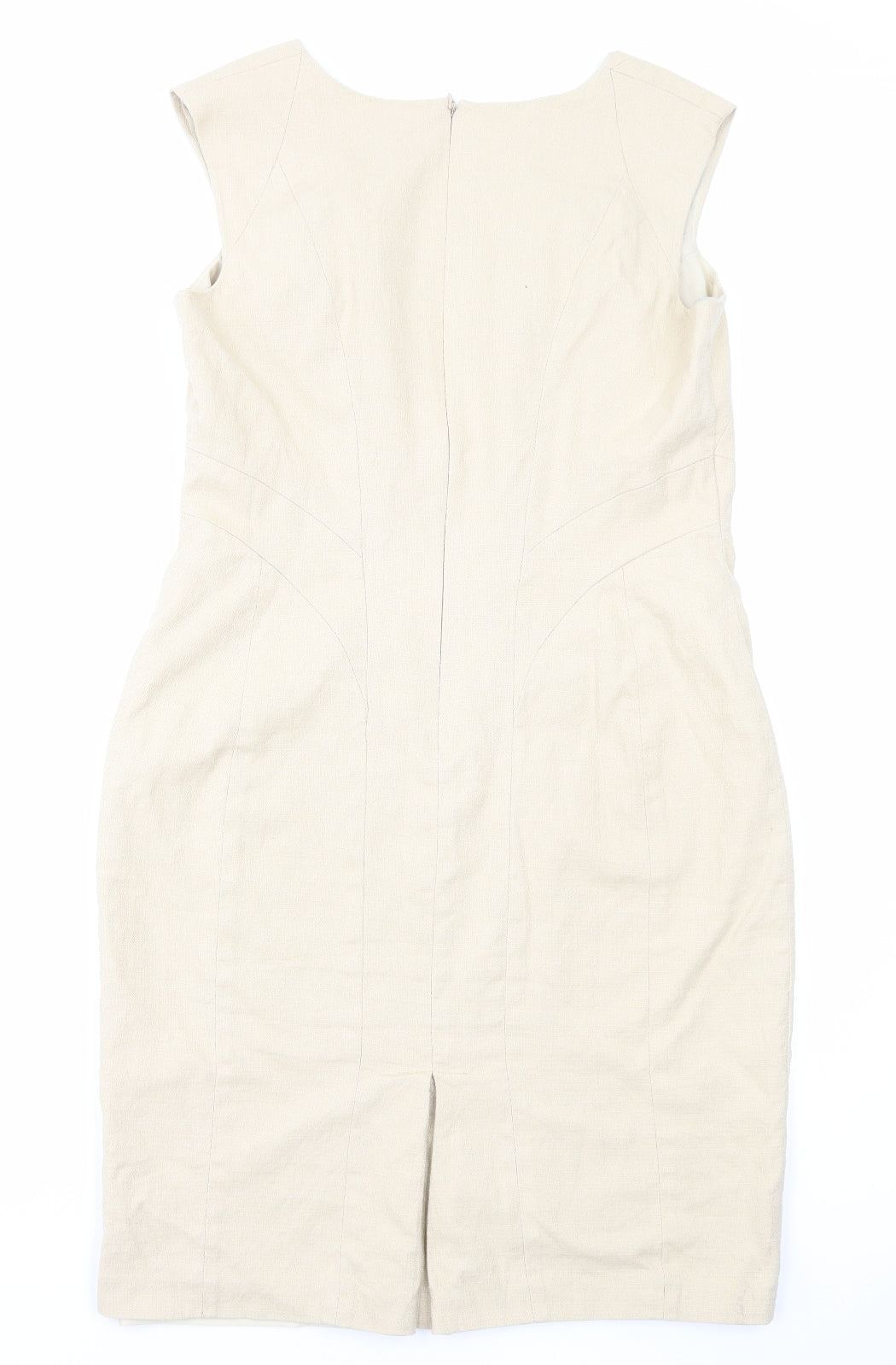 Marks and Spencer Womens Beige Cotton Sheath Size 14 Square Neck Zip