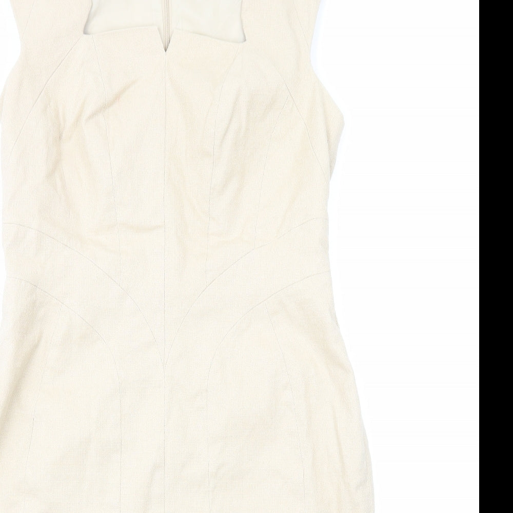 Marks and Spencer Womens Beige Cotton Sheath Size 14 Square Neck Zip