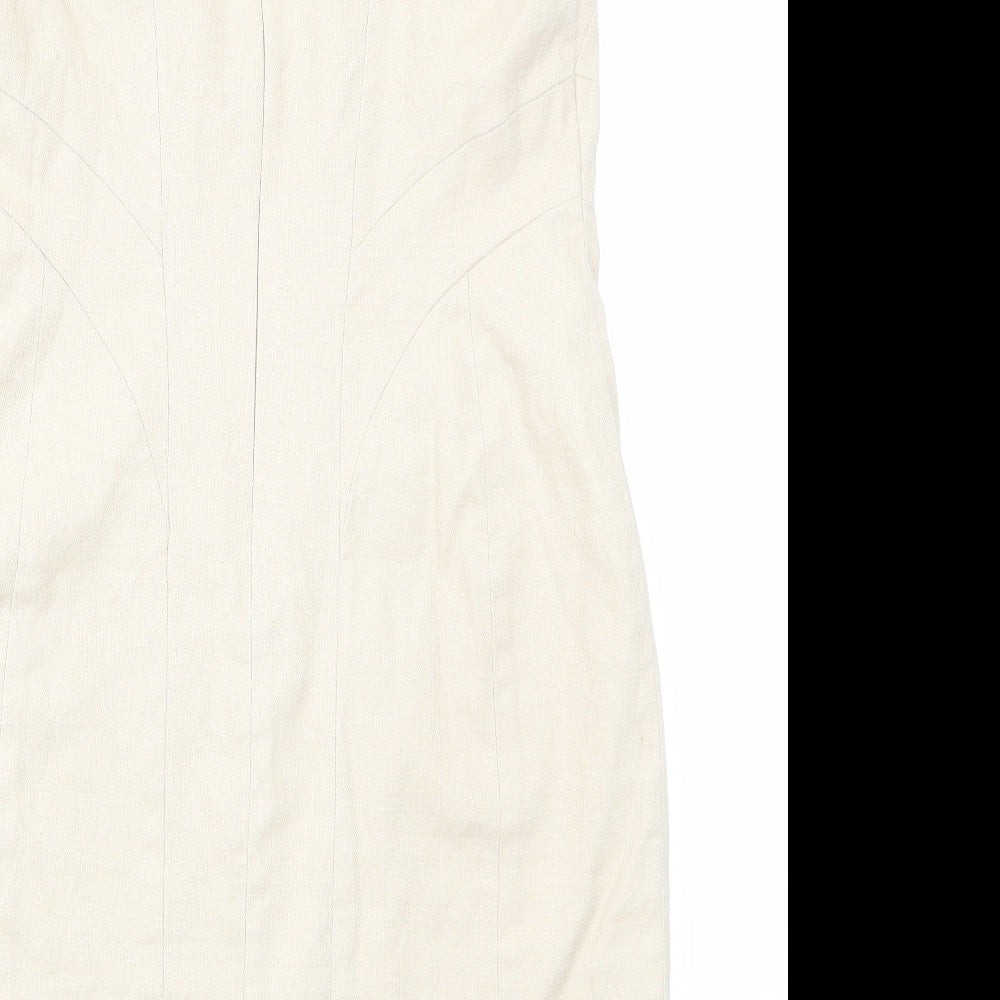 Marks and Spencer Womens Beige Cotton Sheath Size 14 Square Neck Zip