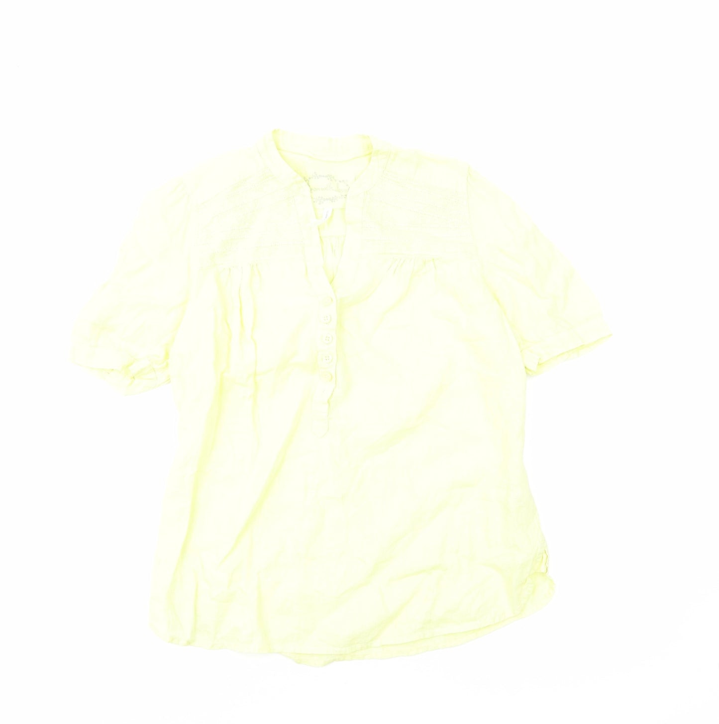 Marks and Spencer Womens Yellow Linen Basic Blouse Size 12 V-Neck