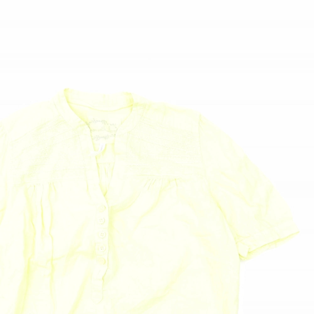 Marks and Spencer Womens Yellow Linen Basic Blouse Size 12 V-Neck