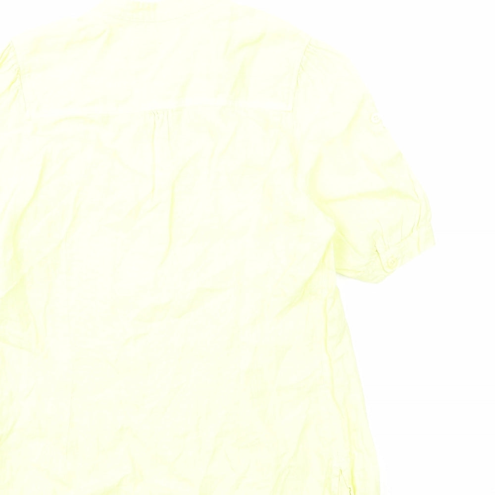 Marks and Spencer Womens Yellow Linen Basic Blouse Size 12 V-Neck