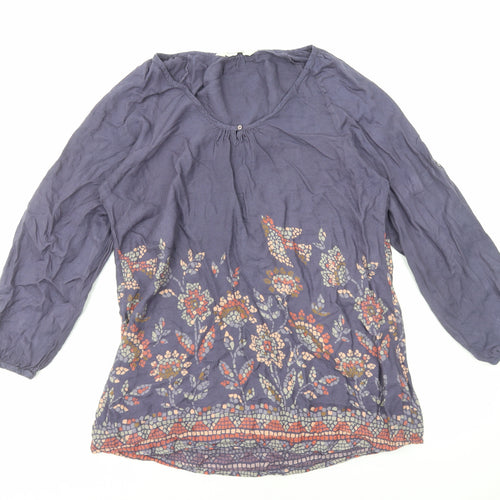 Nomads Womens Blue Floral Viscose Basic Blouse Size 16 Scoop Neck