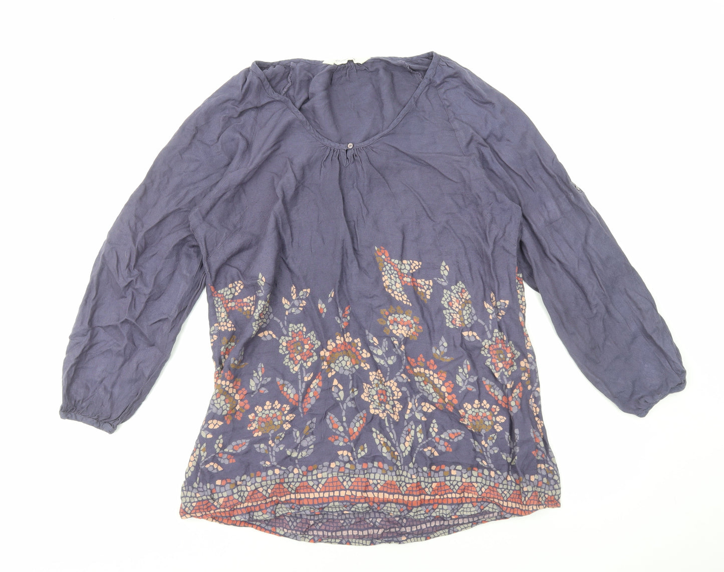 Nomads Womens Blue Floral Viscose Basic Blouse Size 16 Scoop Neck