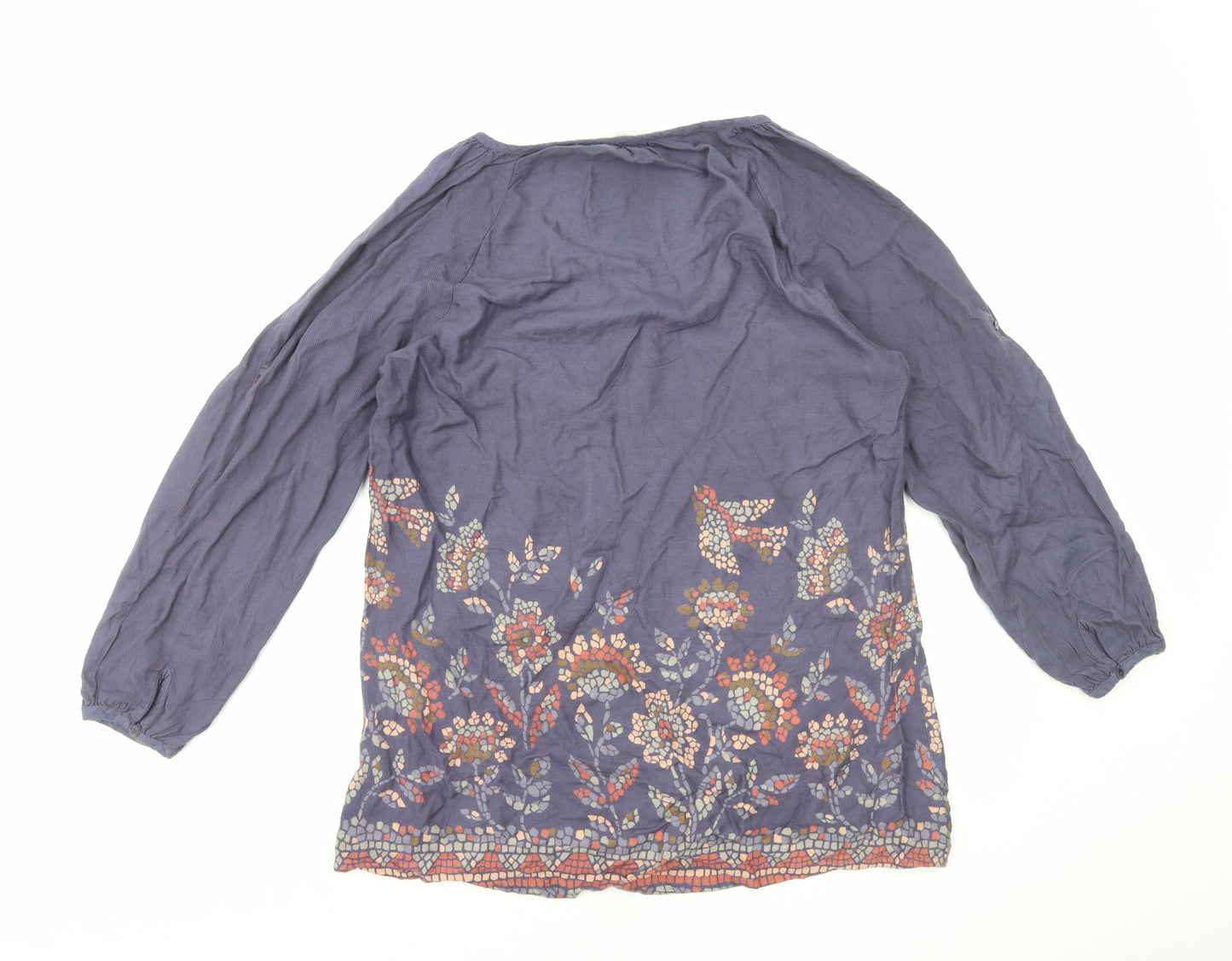 Nomads Womens Blue Floral Viscose Basic Blouse Size 16 Scoop Neck