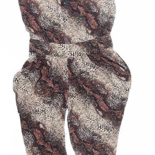Portobello Rose Womens Brown Animal Print Viscose Playsuit One-Piece Size 10 Hook & Eye - Snakeskin Pattern