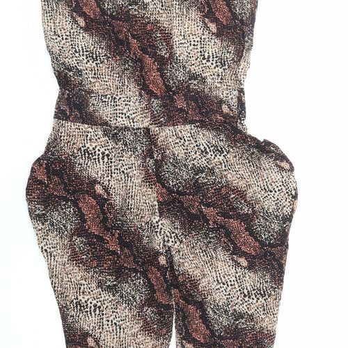 Portobello Rose Womens Brown Animal Print Viscose Playsuit One-Piece Size 10 Hook & Eye - Snakeskin Pattern