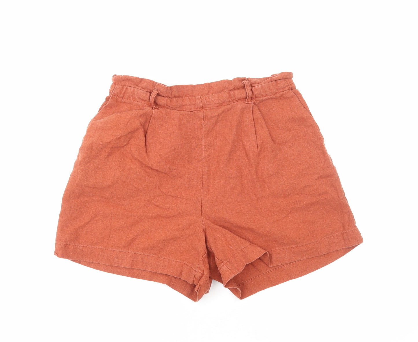 Dorothy Perkins Womens Orange Linen Paperbag Shorts Size 12 Regular Pull On