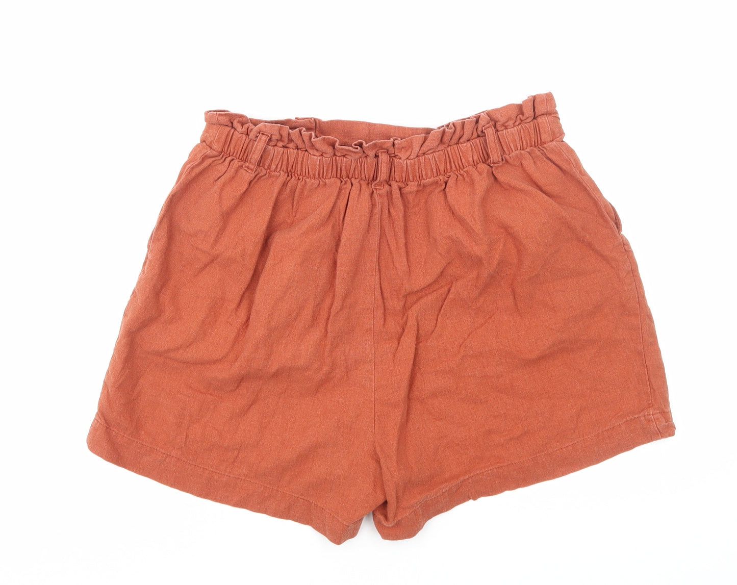 Dorothy Perkins Womens Orange Linen Paperbag Shorts Size 12 Regular Pull On