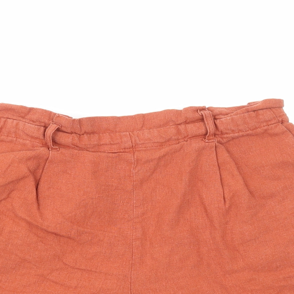 Dorothy Perkins Womens Orange Linen Paperbag Shorts Size 12 Regular Pull On