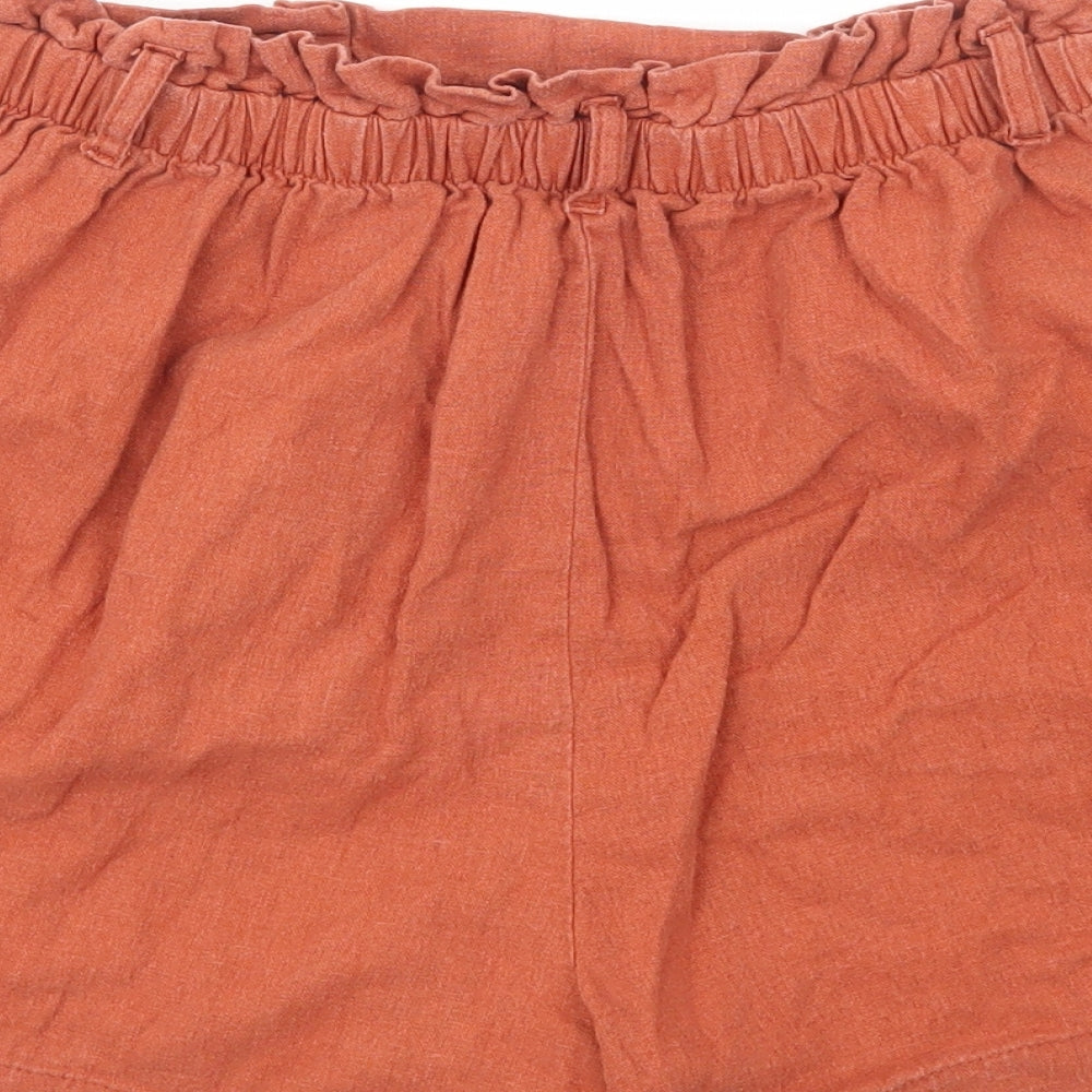 Dorothy Perkins Womens Orange Linen Paperbag Shorts Size 12 Regular Pull On